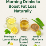Top 3 Indian morning drinks for fat loss – Moringa lemon water, jeera water, and amla aloe vera juice